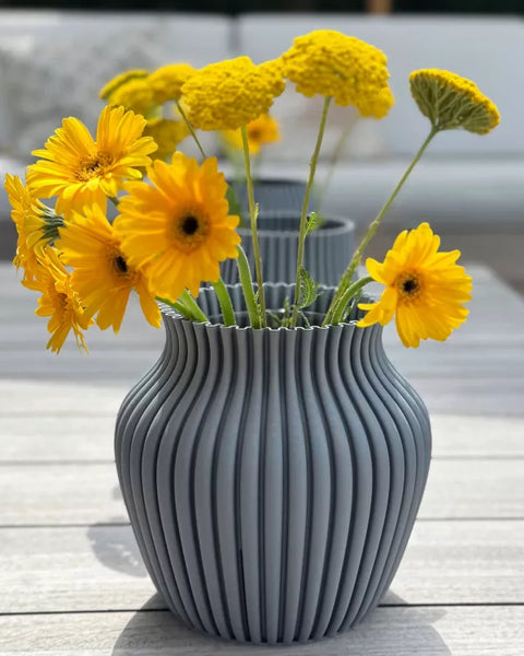 Vaso 3D Curve, Ø 21 cm, altezza 20 cm, Grigio Cenere